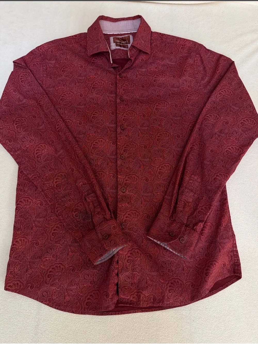 : Consequence Mens Burgundy Red Paisley Jacquard Stretch Shirt M